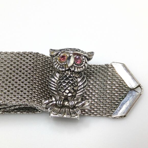 Vintage Sarah Coventry Owl Mesh Bracelet, "Nocturne", 1970s, 7 1/4 In - Picture 6 of 10